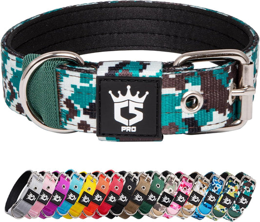 TSPRO Tactical Dog Collar 1.25 Inch Wide Thick Dog Collars with Heavy Duty Metal Buckle, Durable, Strong, Adjustable for Small Dogs (Camo Cyan S)