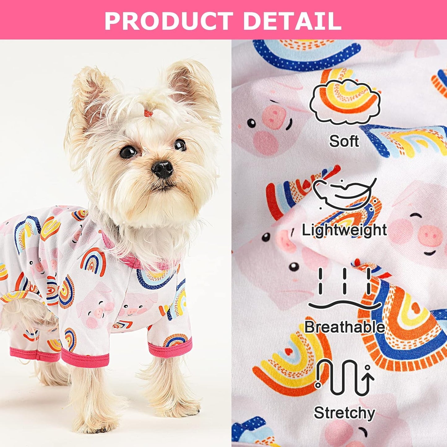 Dog Pajamas Pjs Summer Fall Dog Clothes for Small Dogs Girl - Boy - Medium Size Dogs, Soft Stretchy Puppy Clothes Doggie Onesies Cat Pet Jammies Outfit (Pig Pink, X-Small)