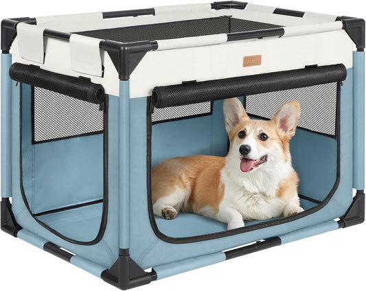 Dog Crate - Soft Pet Kennel for Dogs/Cats, 3-Door Breathable Travel Cage with Mesh Window, Portable Dog Kennel for Indoor & Outdoor，Blue-M
