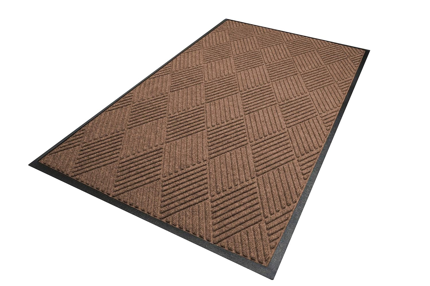 WaterHog Diamond | Commercial-Grade Entrance Mat with Rubber Border – Indoor/Outdoor, Quick Drying, Stain Resistant Door Mat (Medium Brown, 6' x 8')