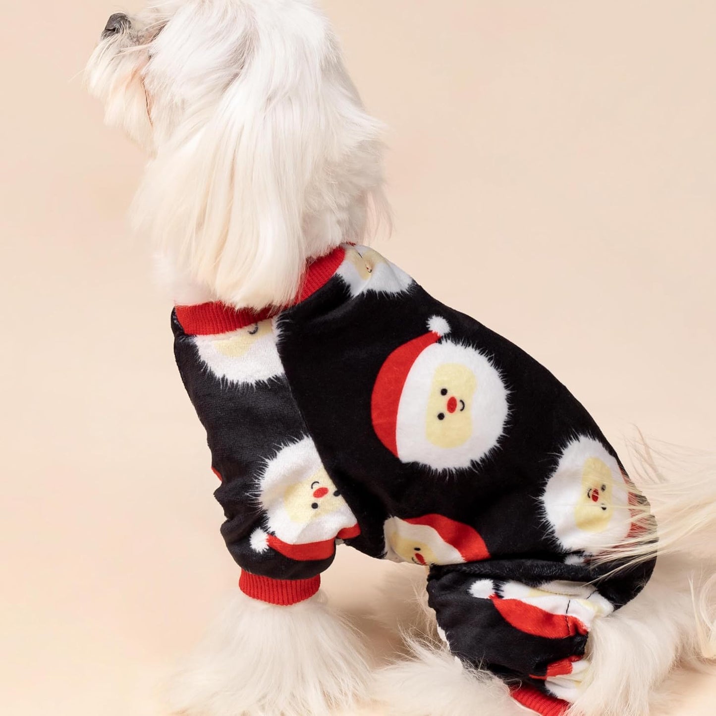 Fitwarm Santa Claus Dog Christmas Pajamas, Winter Doggy Clothes for Small Dogs Boy Girl, Fleece Dog Jammies with Feet, Holiday Pet Outfit, Black, White, Red, Medium