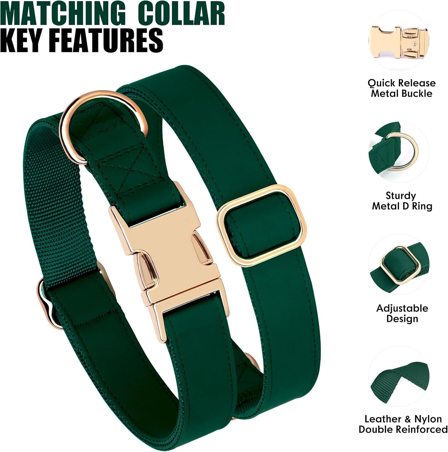 PET ARTIST Soft PU Leather Dog Collar, Bright Color & Durable Dog Collar Leather with Rose Gold Quick Release Metal Buckle, Adjustable Nylon Padded Pet Collars for Small Dogs, Neck Fit 9-14"