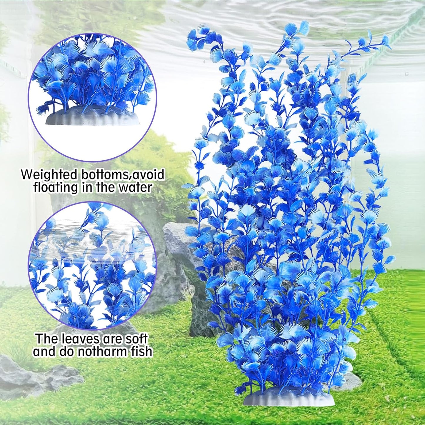 Hamiledyi Aquarium Plastic Plants Aquarium Decor Artificial Fish Tank Plants,Tall Fish Tank Decorations, Extra Large Aquarium Plant 23.6-inch Tall,2PCS（Blue）