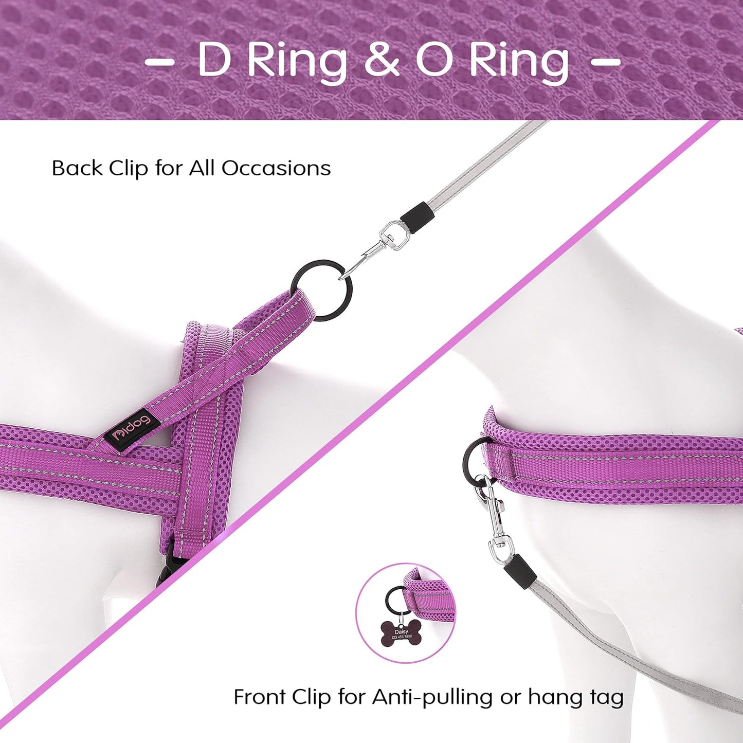 Didog No Pull Dog Harness with Soft Mesh Padded,Reflective & Quick Fit Light Weight Dog Strap Vest Harness,Easy for Walking Training (M:Chest 21-26", Purple)