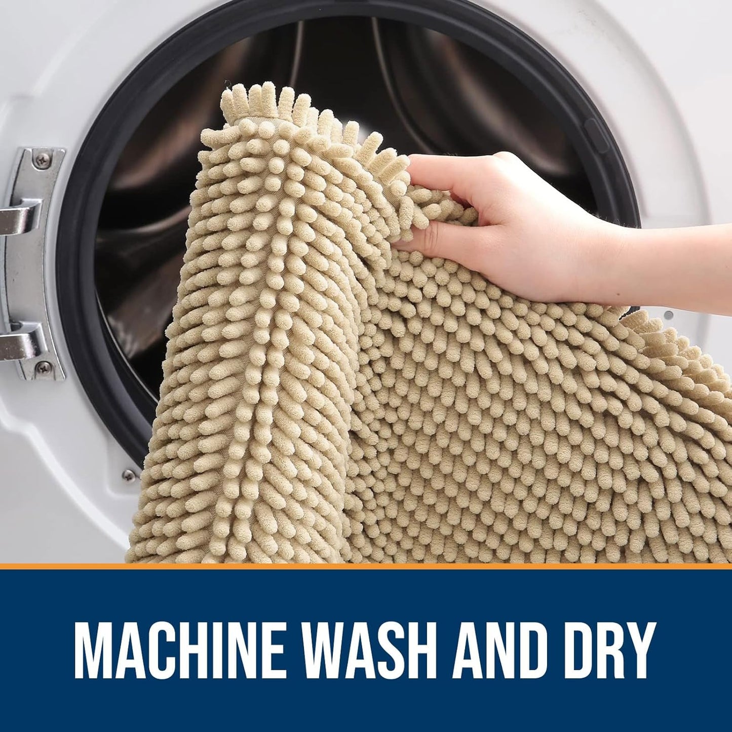 OLANLY Dog Door Mat for Muddy Paws 54x24, Absorbs Moisture and Dirt, Absorbent Non-Slip Washable Doormat, Quick Dry Chenille Mud Mat for Dogs, Entry Indoor Entryway Carpet for Inside Floor, Beige