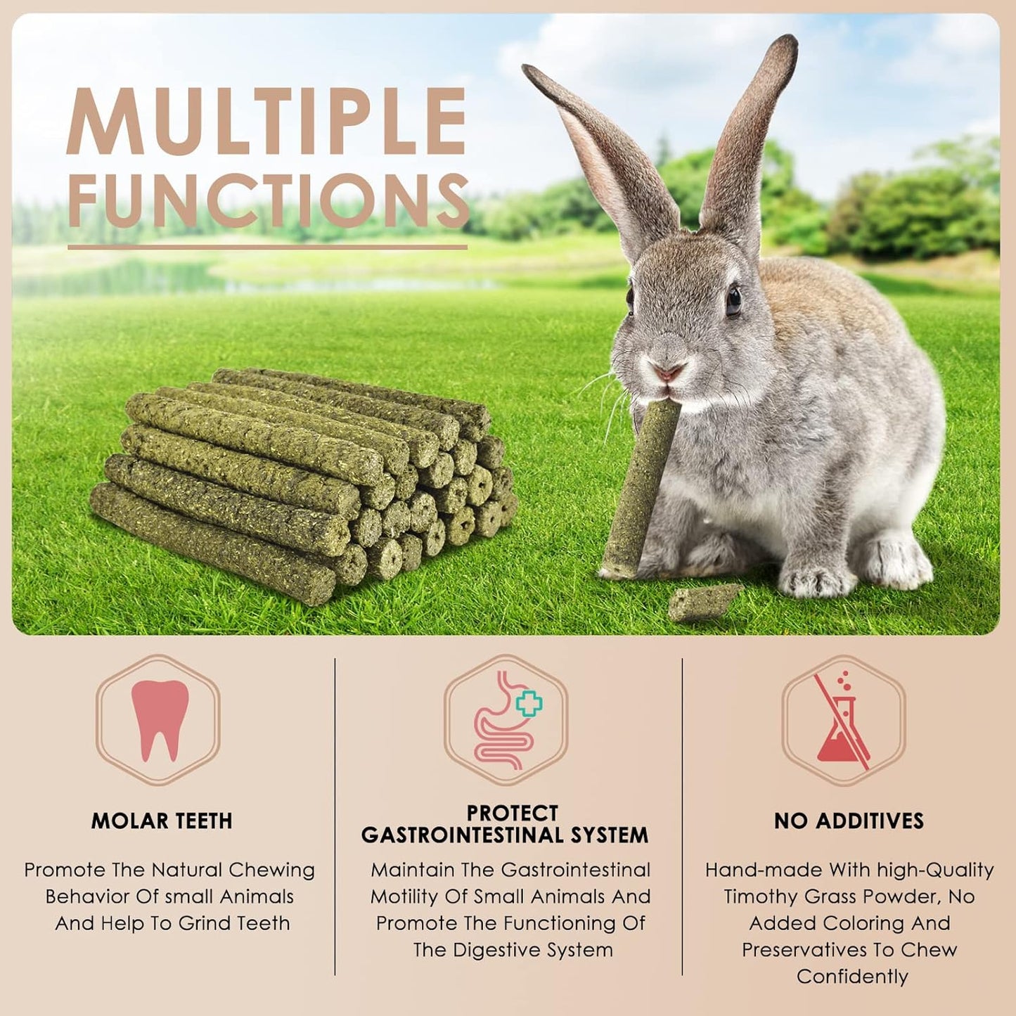 Bissap 76PCS Rabbit Chew Sticks, Mixed Natural Timothy Hay Flower Rose Dahlberg Daisy and Forget-me-not Chew Toys Treats for Bunny Chinchilla Guinea Pig Hamster and Other Small Pets Molar Snacks