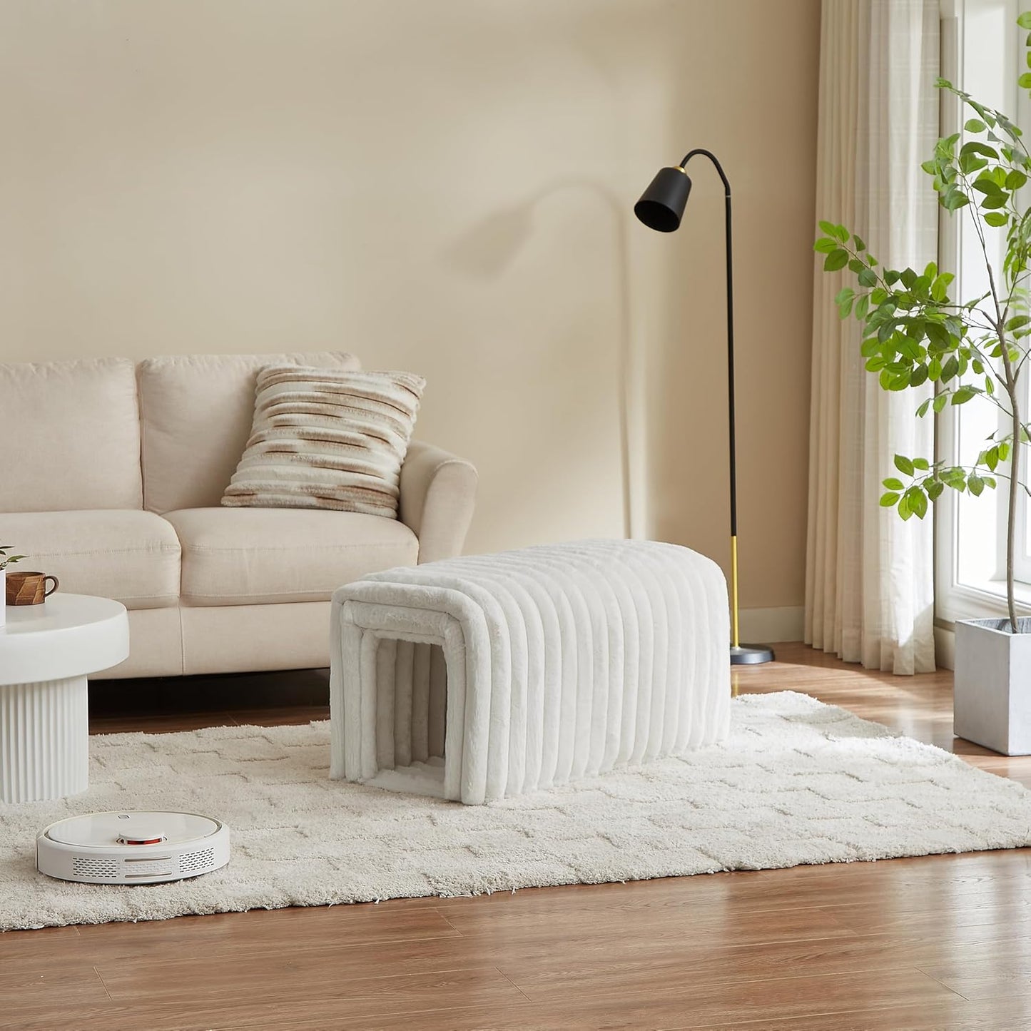 Storage Bench Pet Supplies Corduroy Bench Cat's nest to Hide for The Living Room, Entryway and Bedroom (Beige)