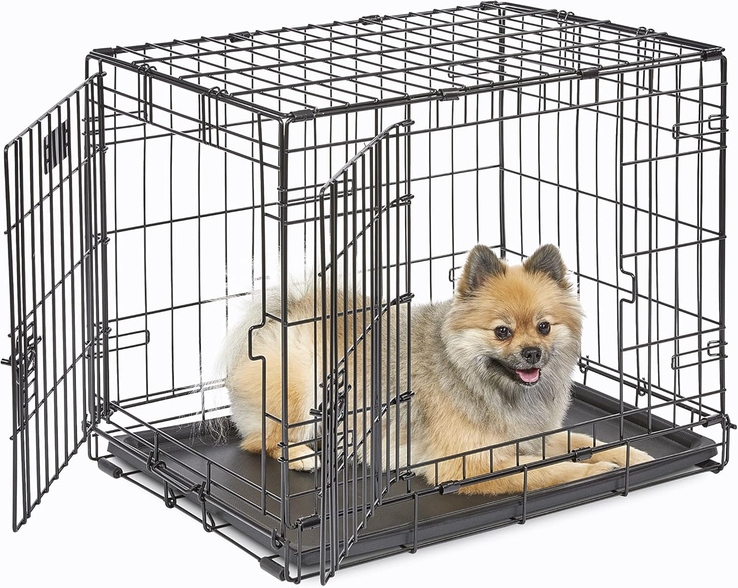 MidWest Homes for Pets 24-Inch Two-Door iCrate Folding Dog Crate with Divider Panel, Leak-Proof Tray & Secure Latches – Metal Wire Kennel for Small Breeds – Portable, Durable & Easy to Assemble