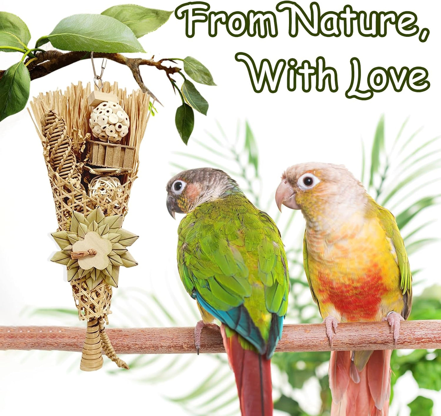 5-Pack Natural Flower Bird Toys – Foraging & Chewing Toys for Parakeets, Cockatiels, Conures & Small Birds – No Plastic, All-Natural Materials
