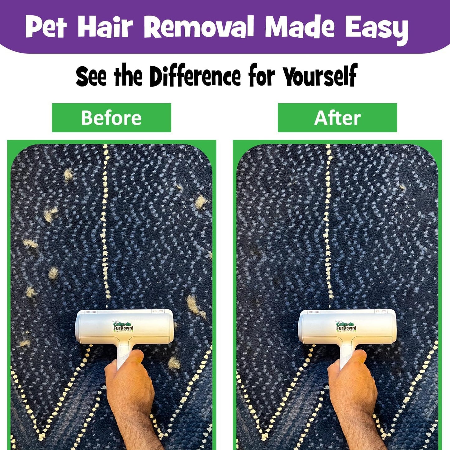 Calm Da Fur Down Pet Hair Remover Reusable Roller - Portable Effective Dog & Cat Hair Remover- Pet Lint Roller Extra Sticky for Couch, Cat Trees, Dog beds, Carpet, Bedding, Car, Home Fur Removal Tool