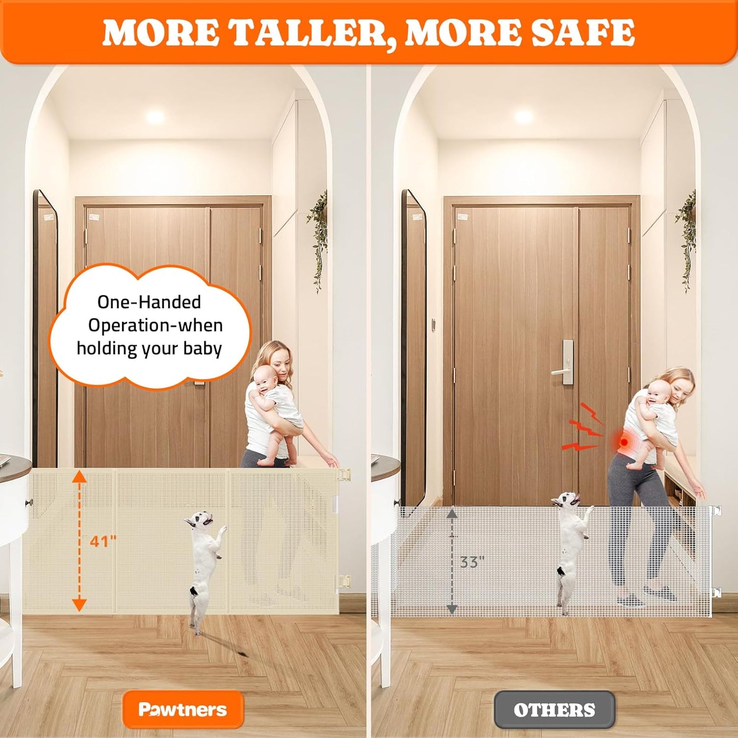 Upgrade 200" Retractable Baby Gates Extra Wide with Reinforced Strips, Mesh Retractable Dog Gate for Garage, 41" Tall Retractable Gate Indoor Outdoor for Pet and Baby-Beige