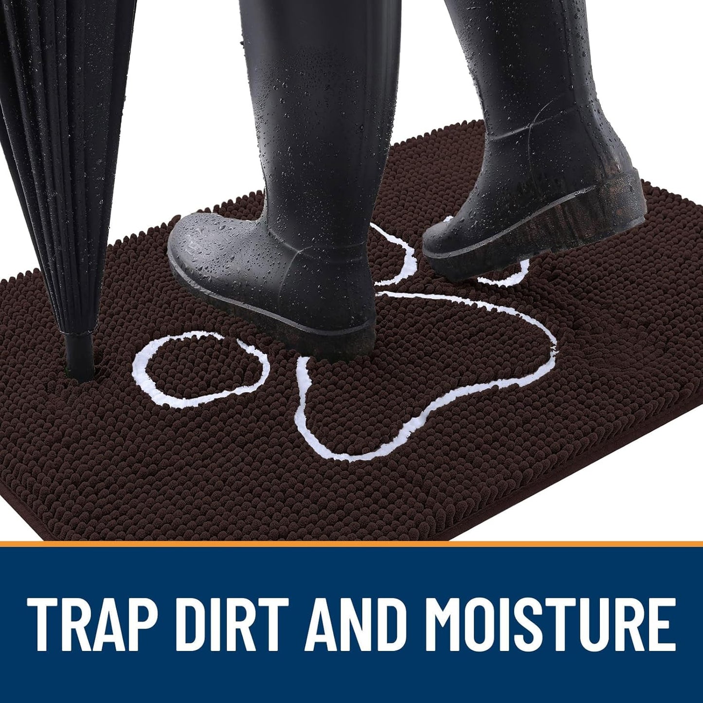 OLANLY Door Mat for Muddy Dog Paws 24x16, Ultra Absorbent Chenille Mud Doormat with Paw Print Design, Non-Slip Washable Doormat for Indoor Entryway, Quick-Dry Pet Bed Mats for Dirty Dogs, Brown