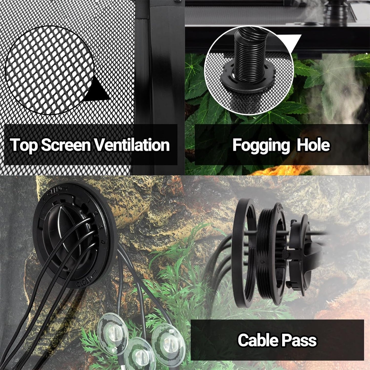 20 Gallon Reptile Tank, 30" x 12" x 12" Reptile Terrarium, Top Screen Ventilation, Sliding Door, Cable & Fogger Pass, Glass Enclosure for Bearded Dragon, Lizard, Gecko, Frog, Snake