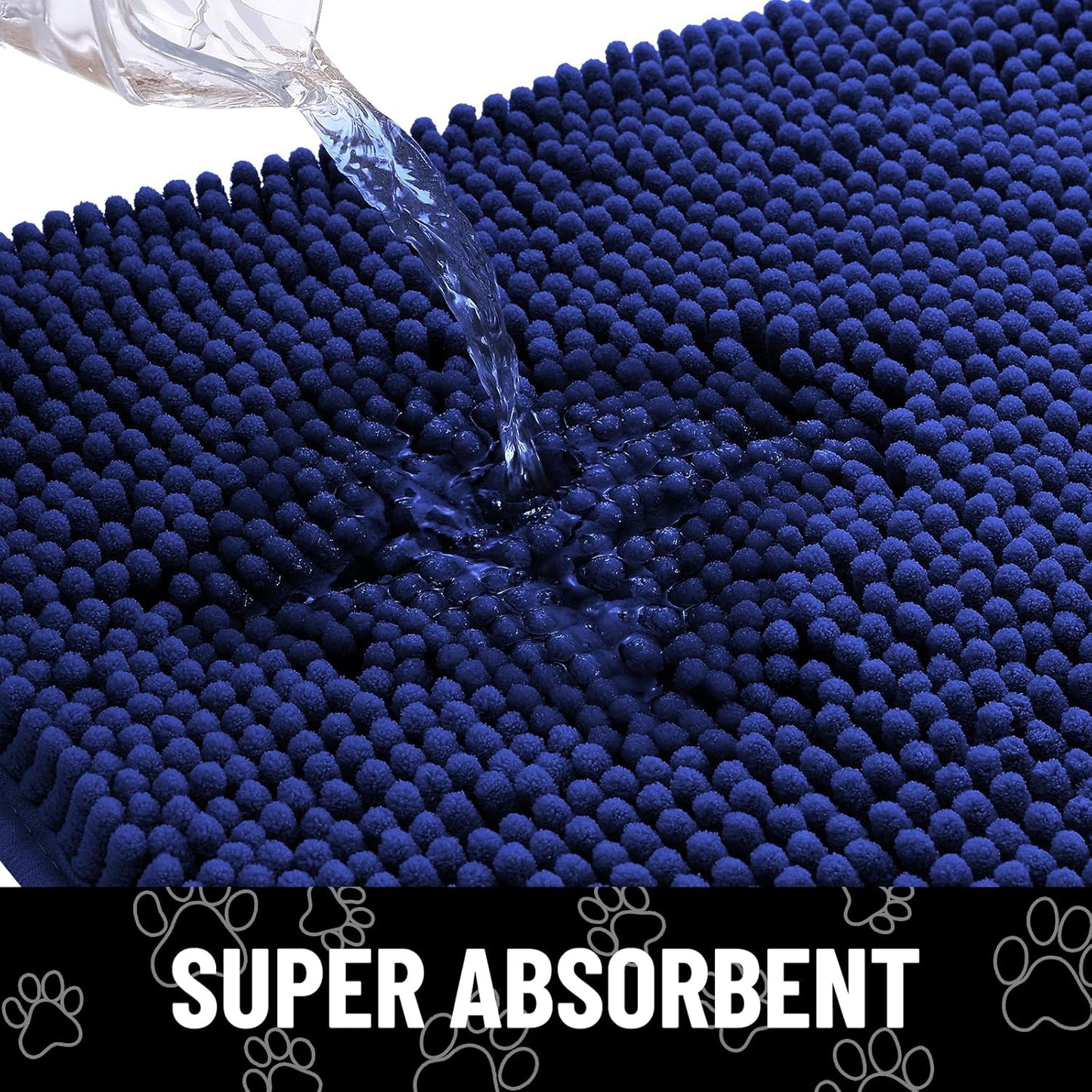 Smiry Dog Door Mat for Muddy Paws, Absorbent Dirt Trapper Non Slip Quick Dry Washable Chenille Mat for Mud Dogs, Entry Rug for Indoor and Outdoor (59x24 Inches, Navy Blue)