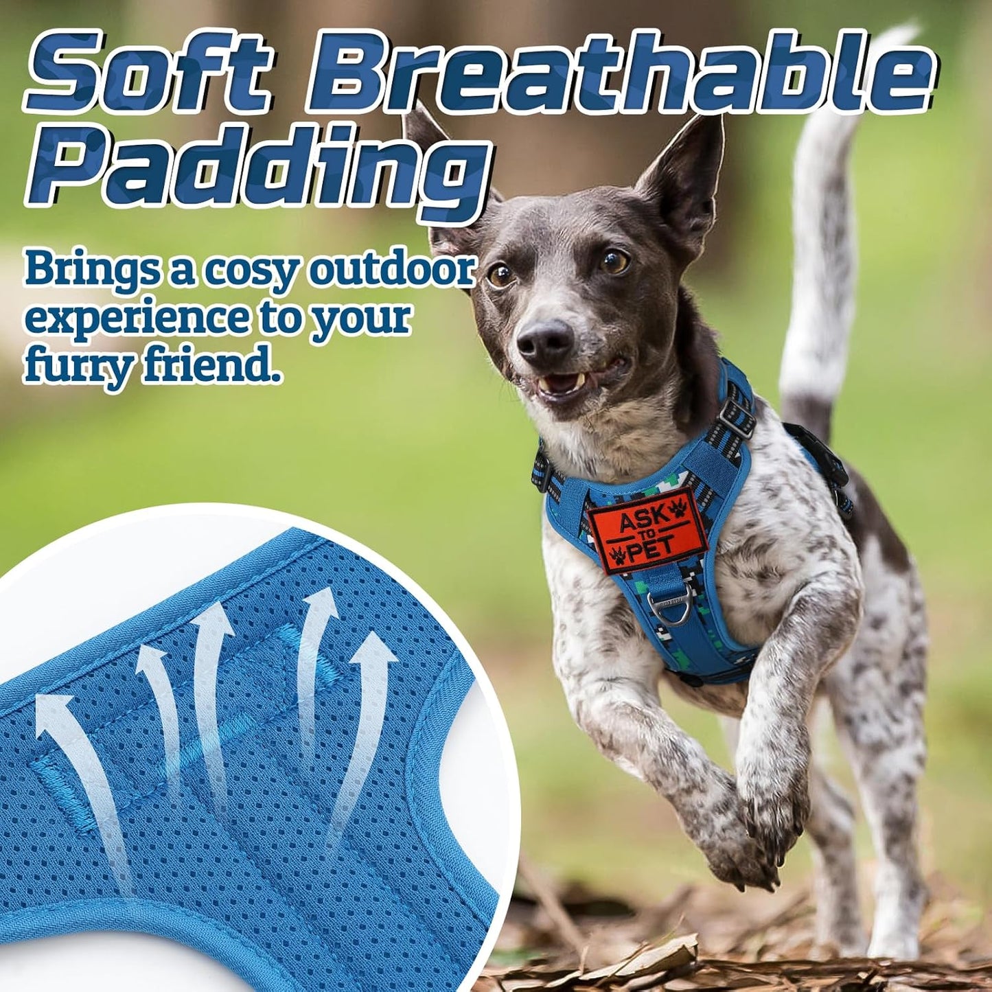 rabbitgoo Tactical Dog Harness for Large Dogs, No Pull Military Service Vest with Handle & Molle, Easy Control for Training Walking, Adjustable Reflective Straps, Blue Camo, L