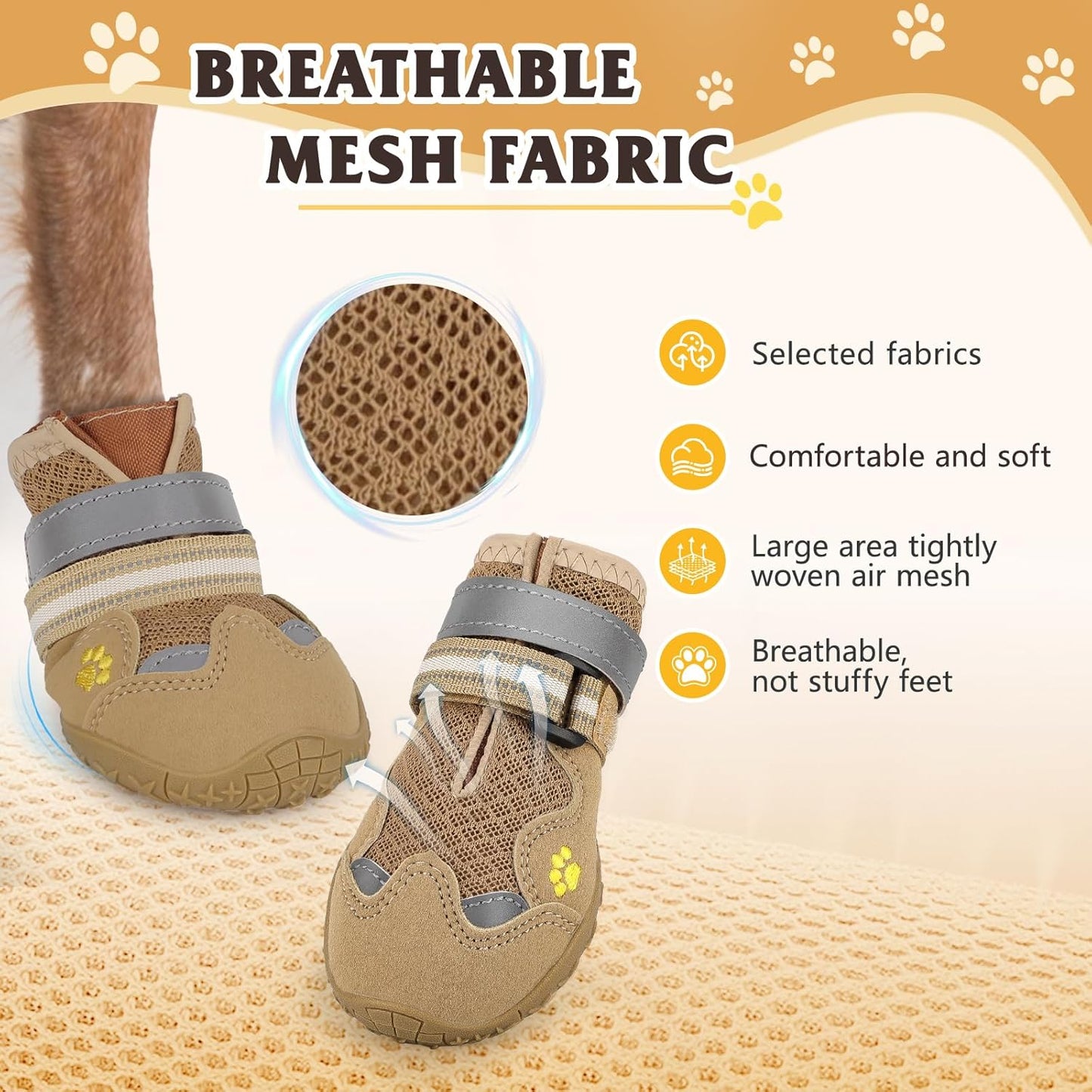Dog Shoes for Large Medium Small Dog, Mesh Breathable Dog Shoes for Hot Pavement, Anti-Slip Dogs Boots Paw Protectors with Reflective for Outdoor Walking Indoor Hardfloors (Size 6)