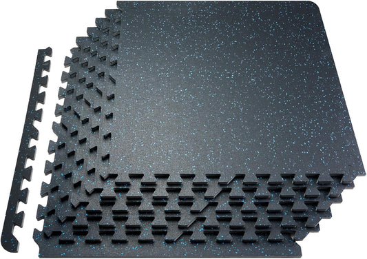 VEVOR 0.56 Inch Thick Gym Floor Tiles, 25 Tiles Rubber Top with EVA Foam, 25" x 25" Gym Flooring Workout Mats with 100sq.ft Coverage, Interlocking Puzzle Gym Mats for Gym, Home, Garage, Black & Blue