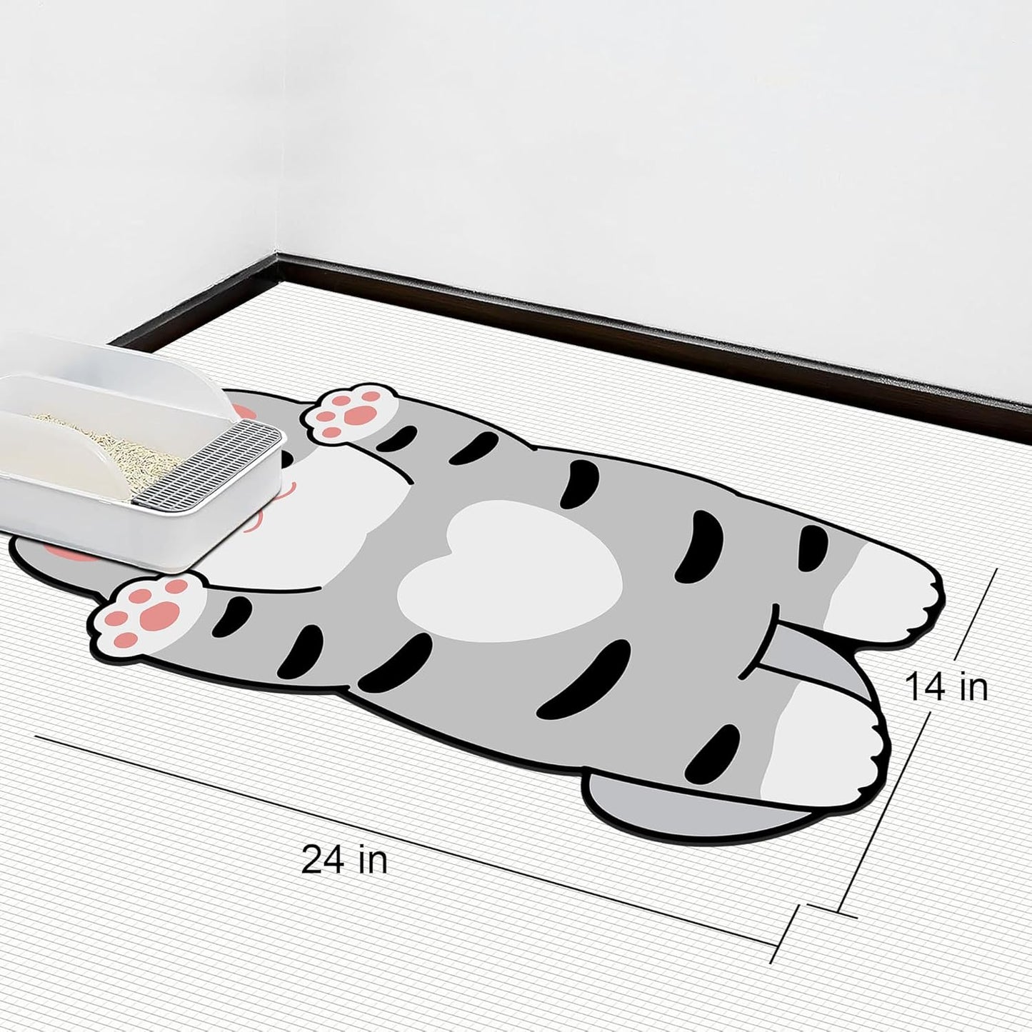 Cat Food Mats for Indoor 24"x14" Cat Feeding Bowl Mat Absorbent Quick Dry Mat Pet Feeding Mat (Grey)