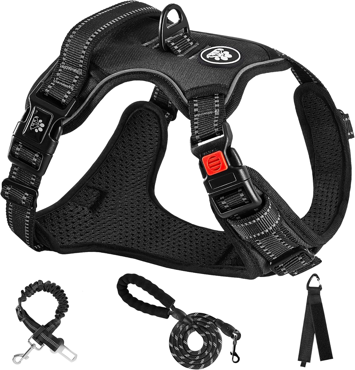 NESTROAD No Pull Dog Harness,Adjustable Oxford Dog Vest Harness with Leash,Reflective No-Choke Pet Harness with Easy Control Soft Handle for Large Dogs(Large,Black)