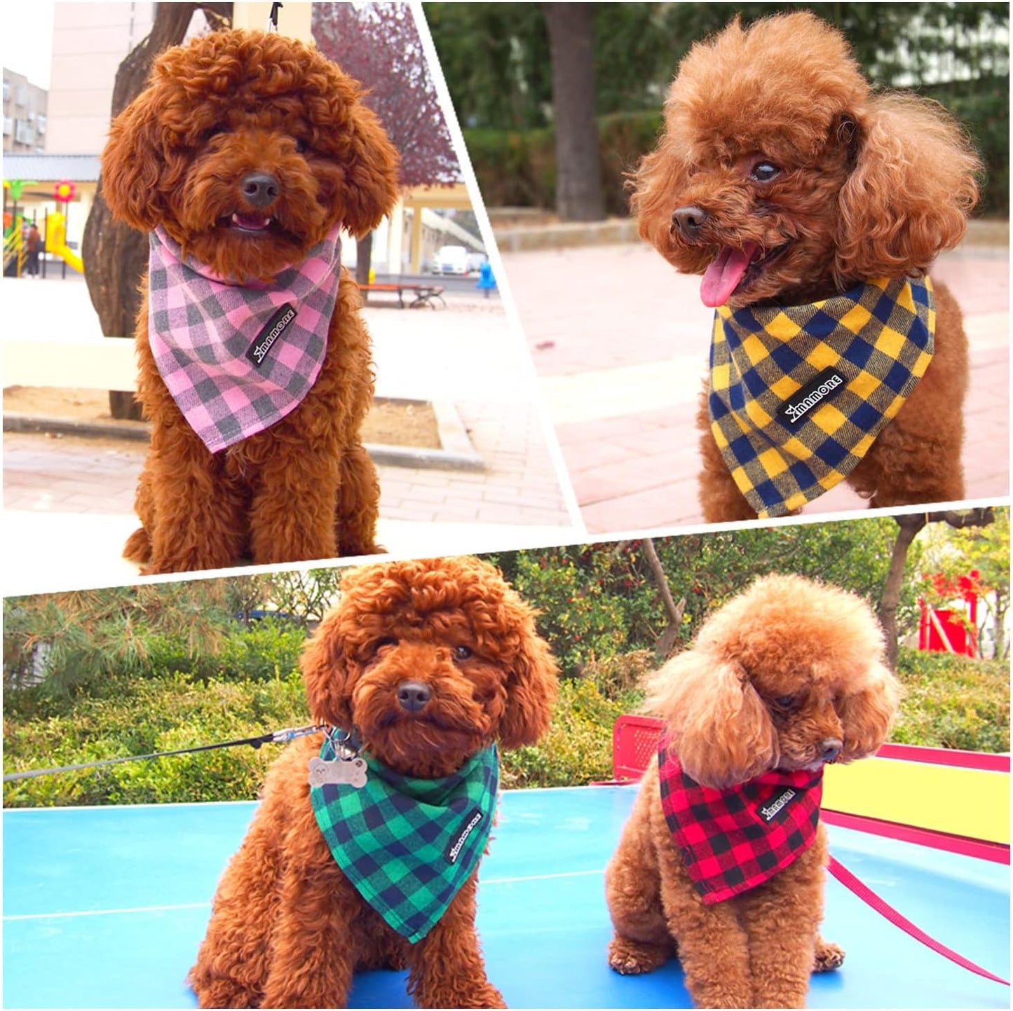 Adjustable Plaid Dog Bandanas,1PC Soft Washable Cotton Triangle Bib Kerchief Scarfs for Small Medium Large Dogs and Cats(Square Green, Large)