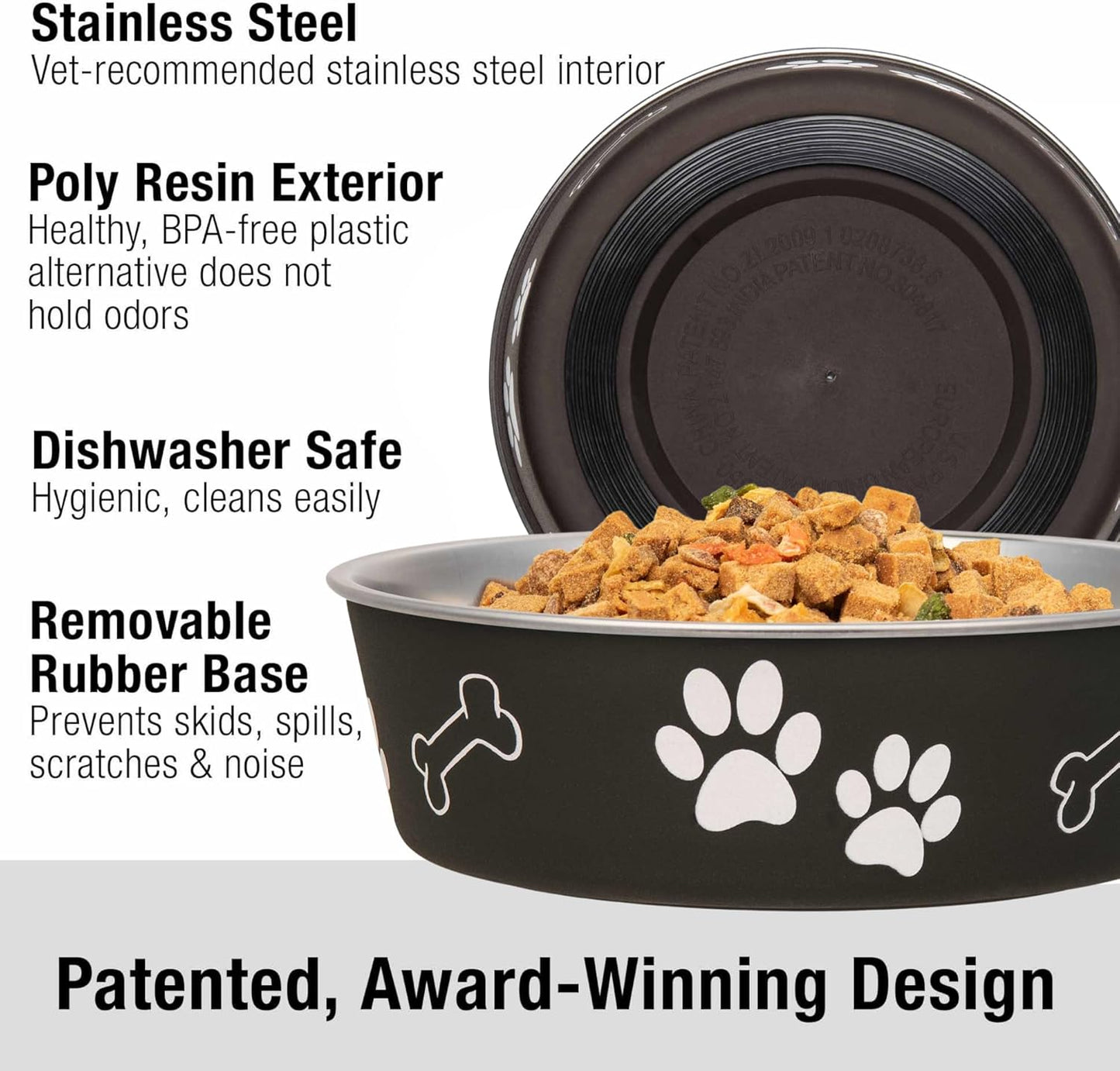 Loving Pets Bella Dog Bowls- Stainless Steel Dog & Cat Bowls - Spill Proof Dog Food Bowl, Cat Bowl, Puppy Essentials & Pet Supplies Great for Home & Travel (Medium 20-25 lbs, Espresso)