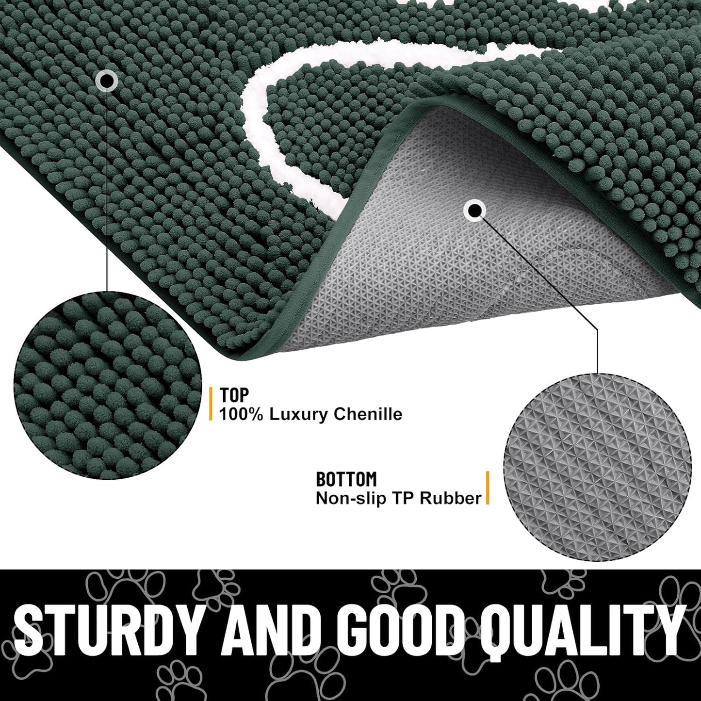 Smiry Dog Door Mat for Muddy Paws, Absorbent Dirt Trapper Non Slip Quick Dry Washable Chenille Mat for Mud Dogs, Entry Rug for Indoor and Outdoor (71x46 Inches, Green)