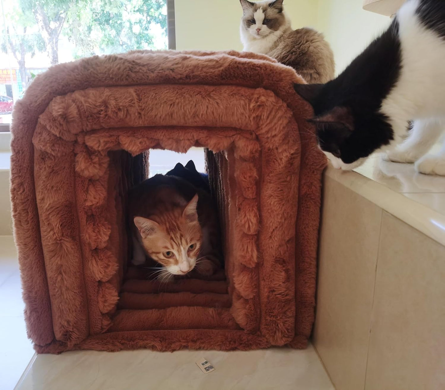 Storage Bench Pet Supplies Corduroy Bench Cat's nest to Hide for The Living Room, Entryway and Bedroom (Brown)