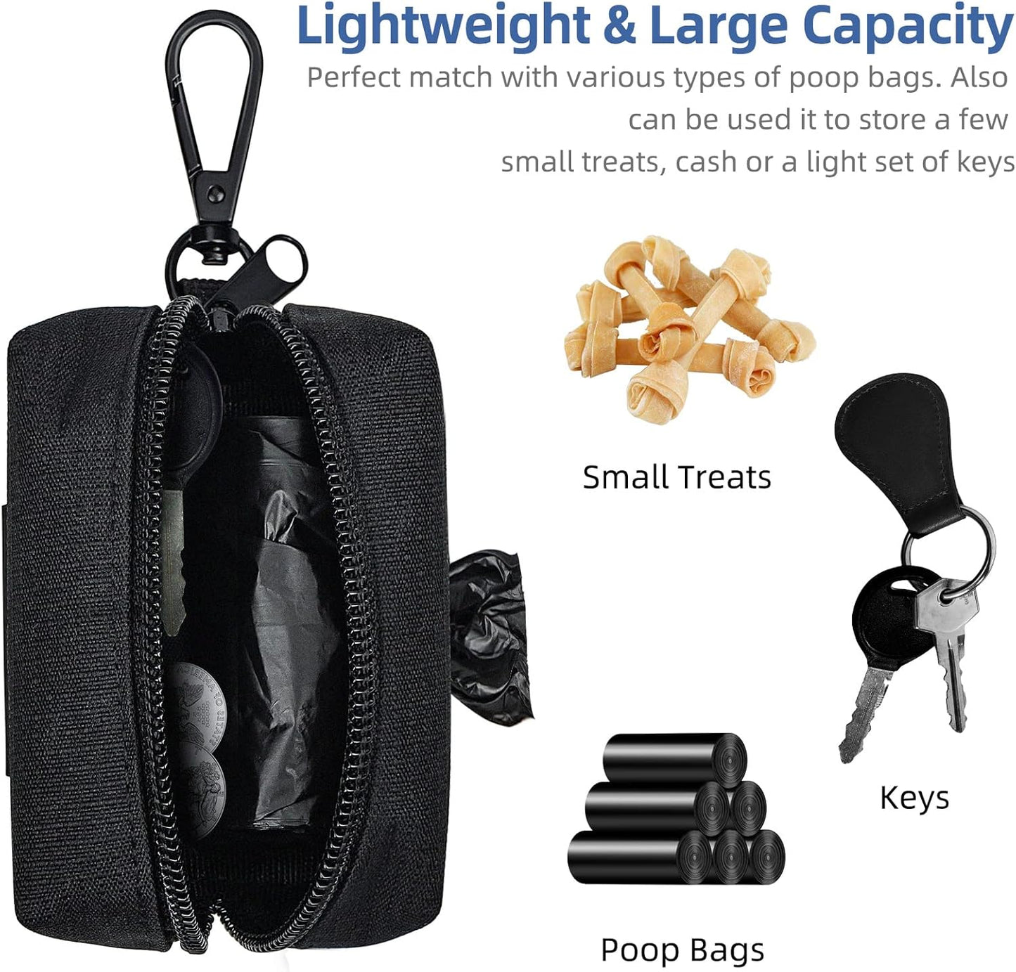 PuppyDoggy 1 Pack Poop Bag Holder for Dogs & Cats Waste Bag Dispenser Pouch with 1 Roll of Free Poop Bags - Dog Leash Accessory & Bicycle (Pink)