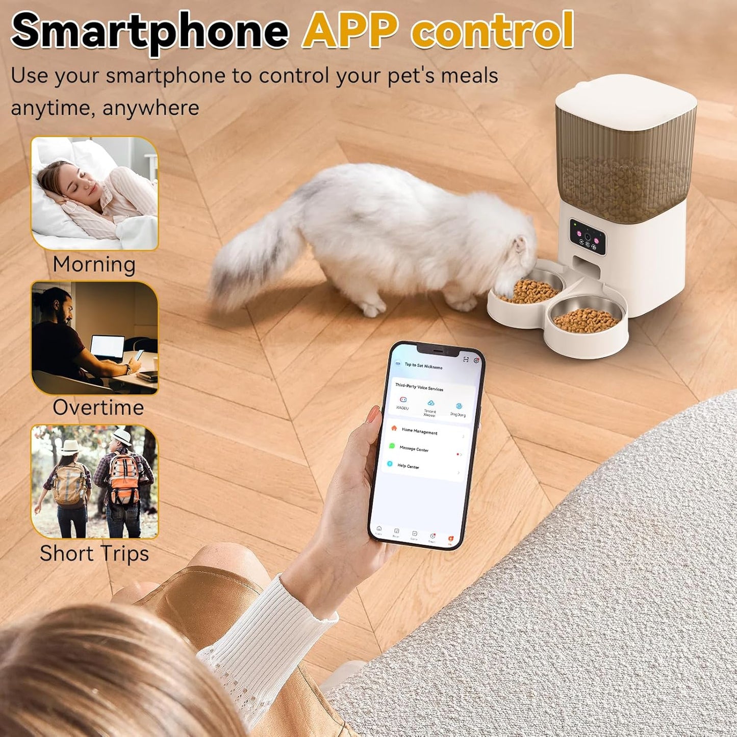 Smart Automatic Cat Feeders, Cat Feeder with Camera for Two Cats,1080P HD Video with Night Vision 2.4G WiFi Auto Pet Feeder with 2-Way Audio,5L Pet Food Storage Container,Detachable for Easy Clean