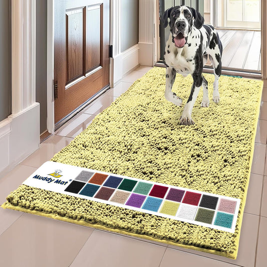 Muddy Mat® Original Dog Door Mat for Muddy Paws, Super Absorbent Microfiber, Non-Slip Washable Pet Rug, Quick Dry Chenille Entryway Carpet, Machine Washable Indoor Outdoor mat, Yellow 35"x60"