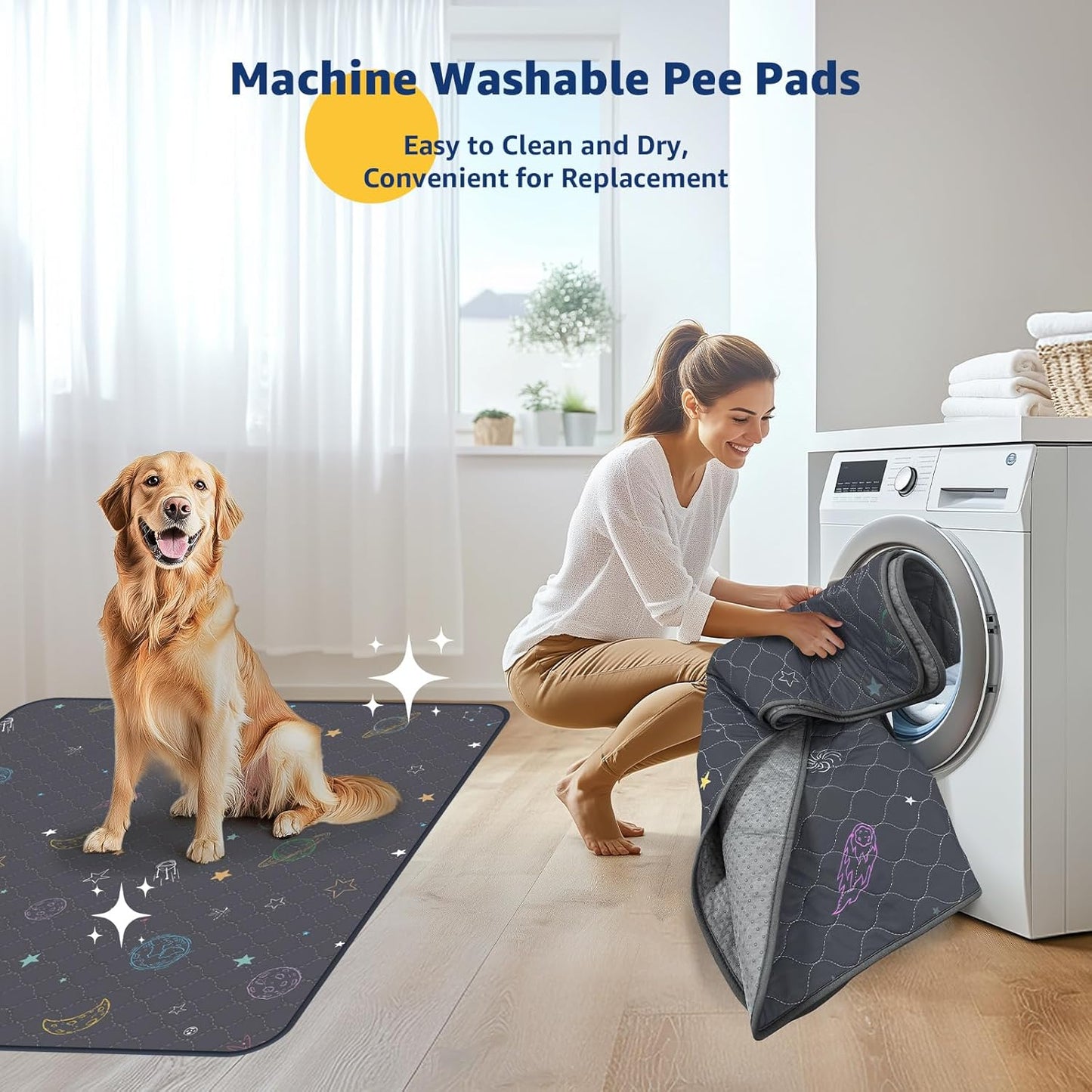 LOOBANI Washable Pee Pads for Dogs: Extra Large Dog Pee Pad Reusable 72" x 72", Absorbent Pet Whelping Pads, Waterproof and Non-Slip Dog Training Mats for Crate, Playpen, Floor, Sofa, Cage, Grey