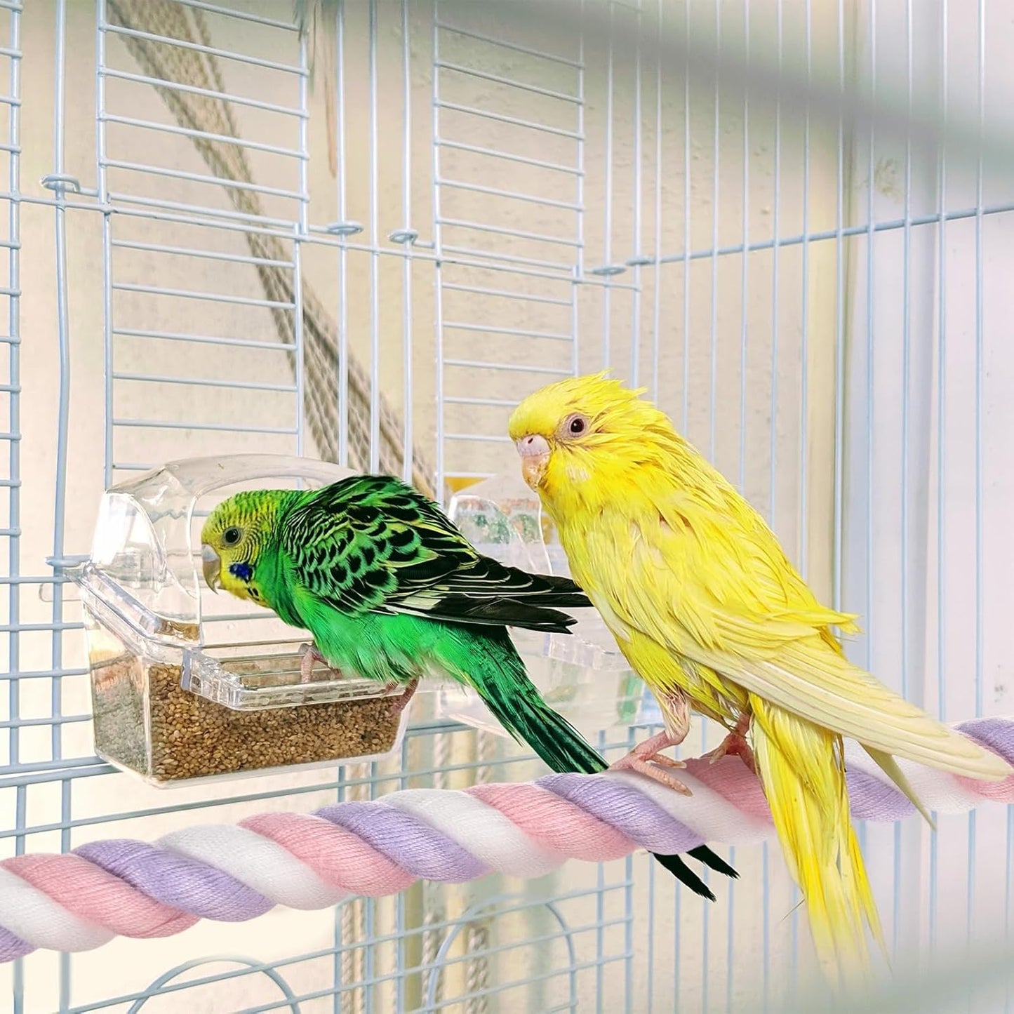 2-Pack Rope Perches for Bird Cages, 13.8 in Length Comfort Grip Flexible Rope Perch Beak & Paw Grinding for Parrots/Cockatiels/Parakeets, Bird Platform Sand [Pink Purple]