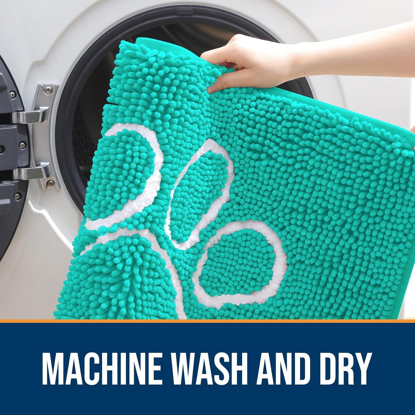 OLANLY Door Mat for Muddy Dog Paws 48x30, Ultra Absorbent Chenille Mud Doormat with Paw Print Design, Non-Slip Washable Doormat for Indoor Entryway, Quick-Dry Pet Bed Mats for Dirty Dogs, Teal