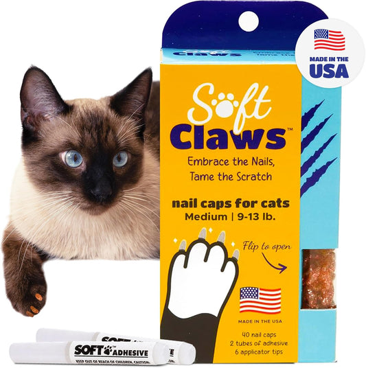 Soft Claws Cat Nail Caps for Medium Cats – (40 Caps, Pink Sparkle) - Made in USA - Veterinarian-Developed | Protects Furniture & Skin - Easy to Apply, Long-Lasting Anti-Scratch Soft Cat Claw Covers