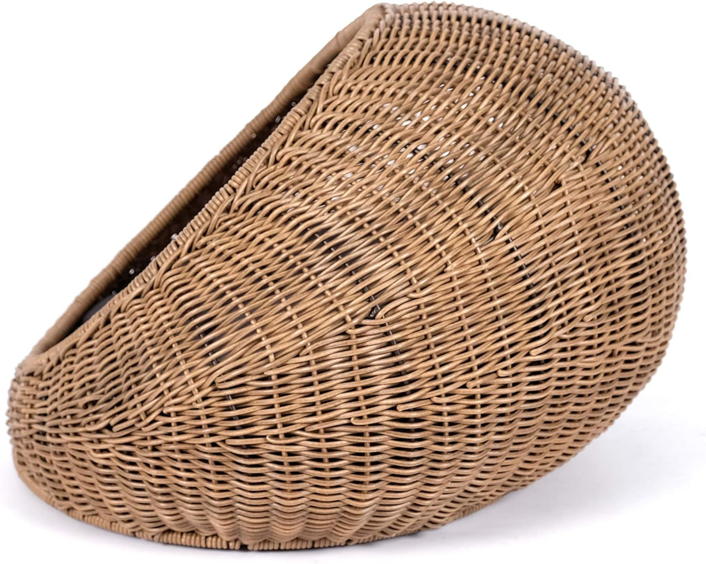 D+GARDEN Wicker Cat Bed Dome for Medium Indoor Cats - a Covered Cat Hideaway Hut of Faux Rattan Houses Pets in Dome Basket, Washable