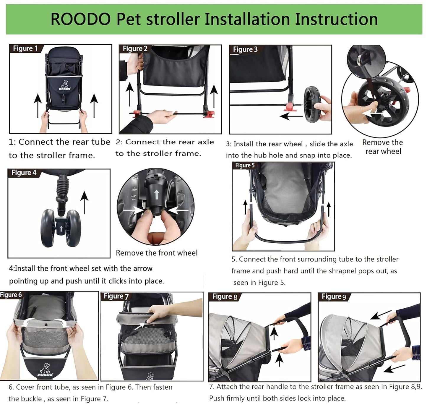 ROODO 3 Wheel Pet Stroller Best Lightweight Foldable Compact Portable Jogger All Terrain Travel Pet Gear Puppy Kitty Stroller for up to 30lbs Medium Small Dogs and Cats(Green)