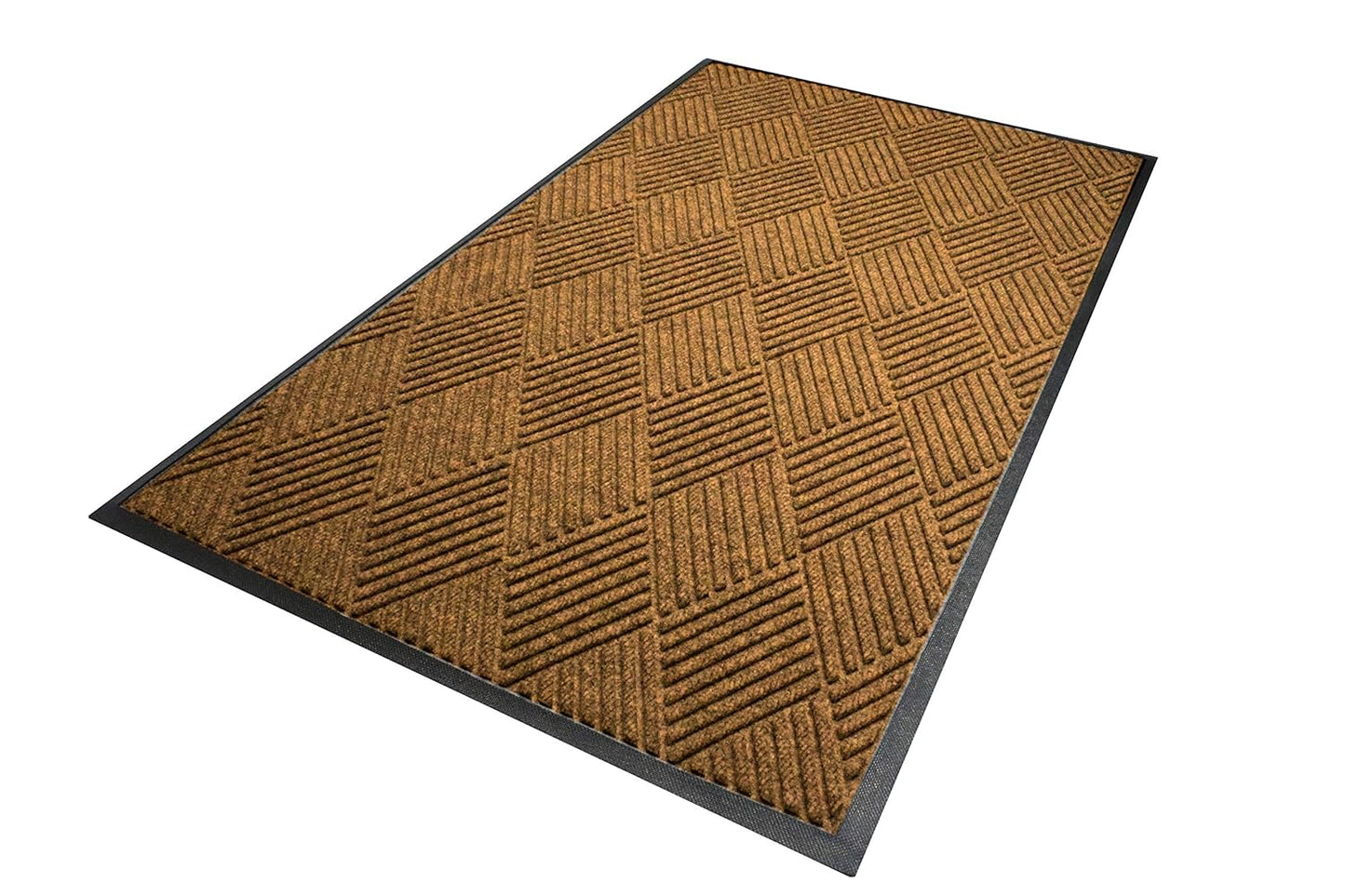 WaterHog Diamond | Commercial-Grade Entrance Mat with Rubber Border – Indoor/Outdoor, Quick Drying, Stain Resistant Door Mat (Medium Brown, 6' x 6')