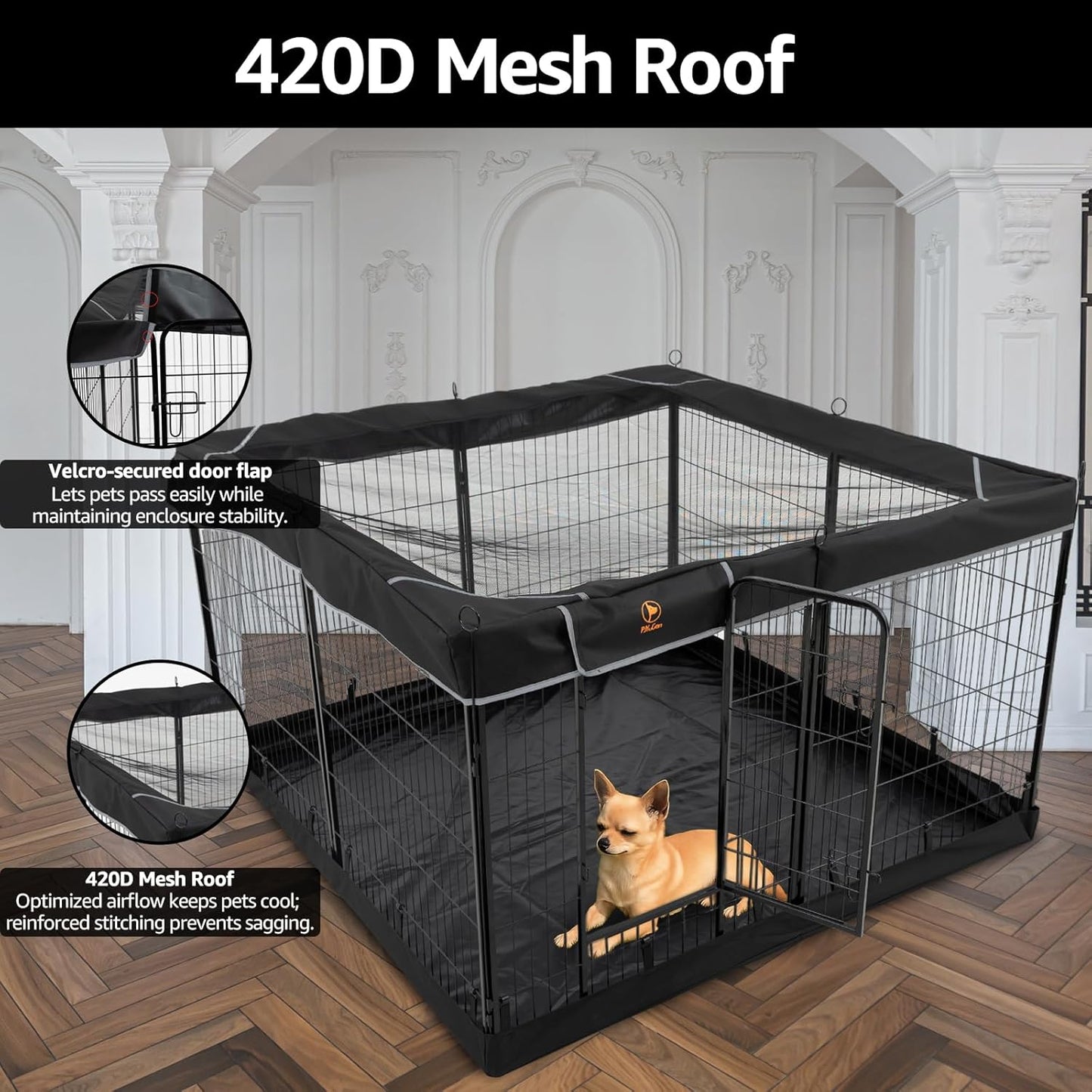 PJYuCien Dog Playpen Plus Storage Bag, 32" H 8 Panels Puppy Pen with Square Bottom & Top Cover, Heavy Duty Dog Fence for Camping