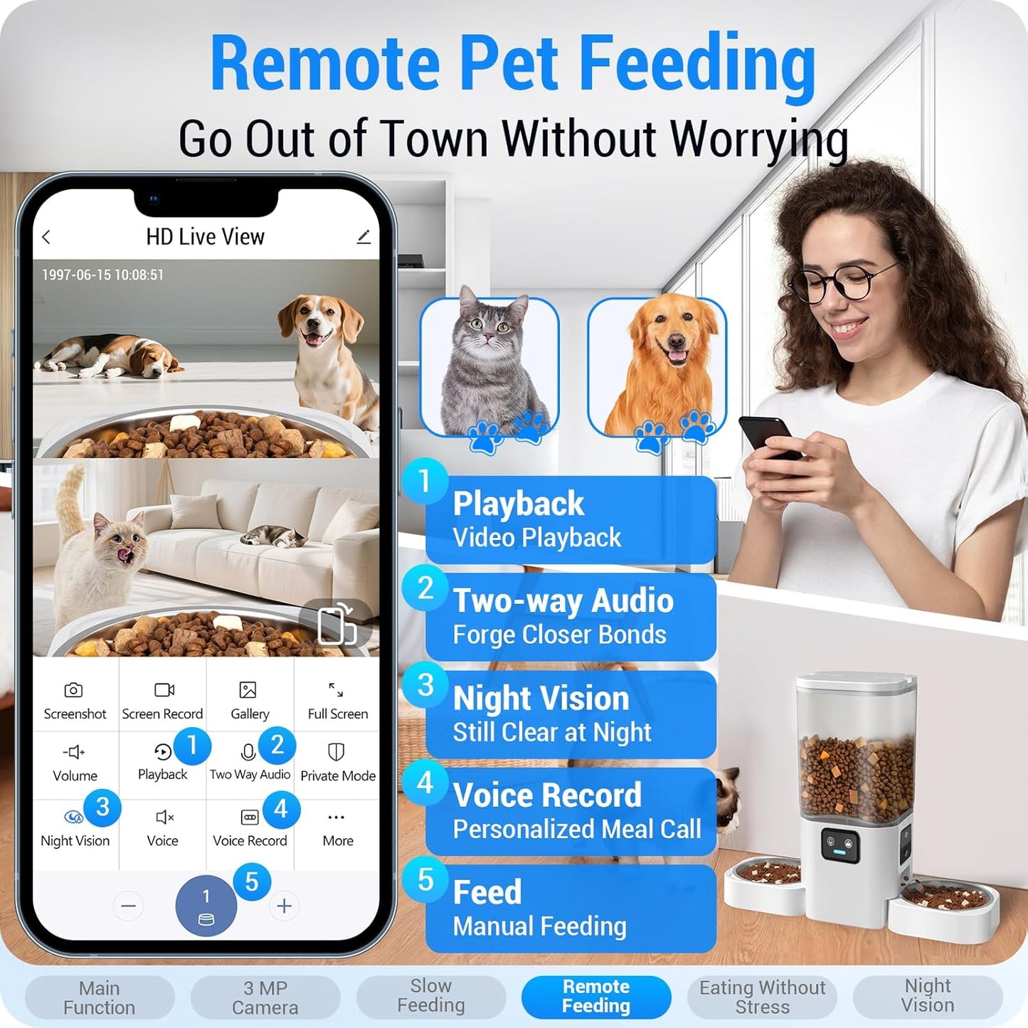 Automatic Cat Feeder with Two HD Camera for 2 Cats: 7L Automatic Dog Feeder with Night Vision & Slow Feed, 5G WiFi Auto Cat Food Dispenser for Multiple Pet, Detachable for Cleaning - 29 Cup