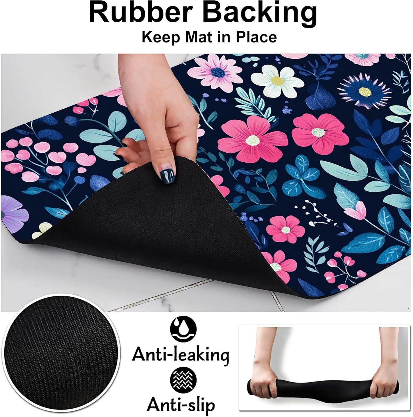 Groovy Wildflowers Pet Feeding Mat-Quick Dry Absorbent Dog Cat Food Mat, Anti-Slip Water Bowl Mats for Messy Eaters-No Stains Indoor Pet Accessories 12"x20"