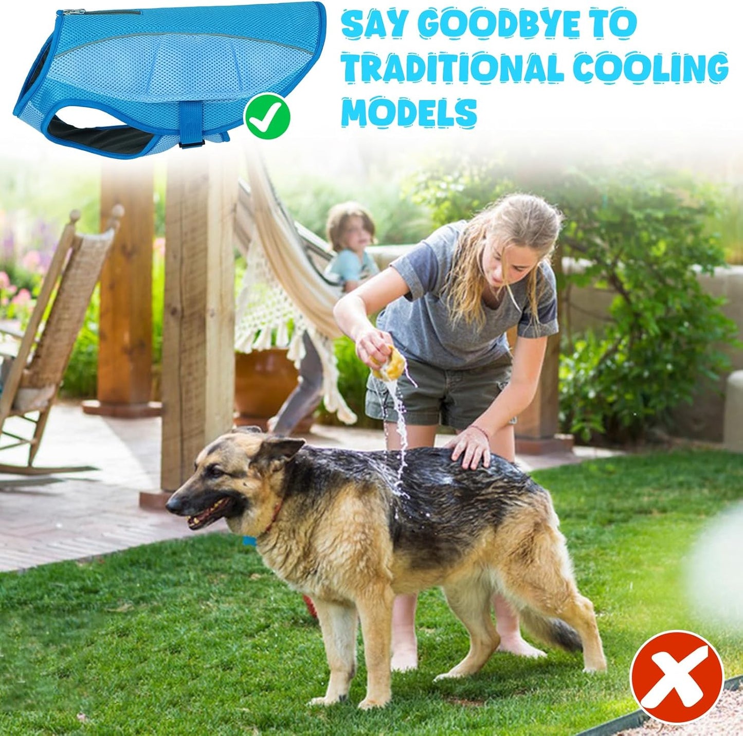 ROZKITCH Dog Cooling Vest, Dog Harness Cooler Jacket with Zipper Opening, Lightweight Evaporative Cooling Vests in Summer Hot Weather Outdoor Hiking Walking Camping Training Hunting Blue L