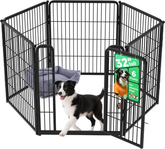 FXW Homeplus Unleashed Indoor Dog Playpen - Stress-Free and Safe Play, Heavy Duty 32 Inch 6 Wire Panels Dog Pen for Small and Medium Dogs, Black│Patented
