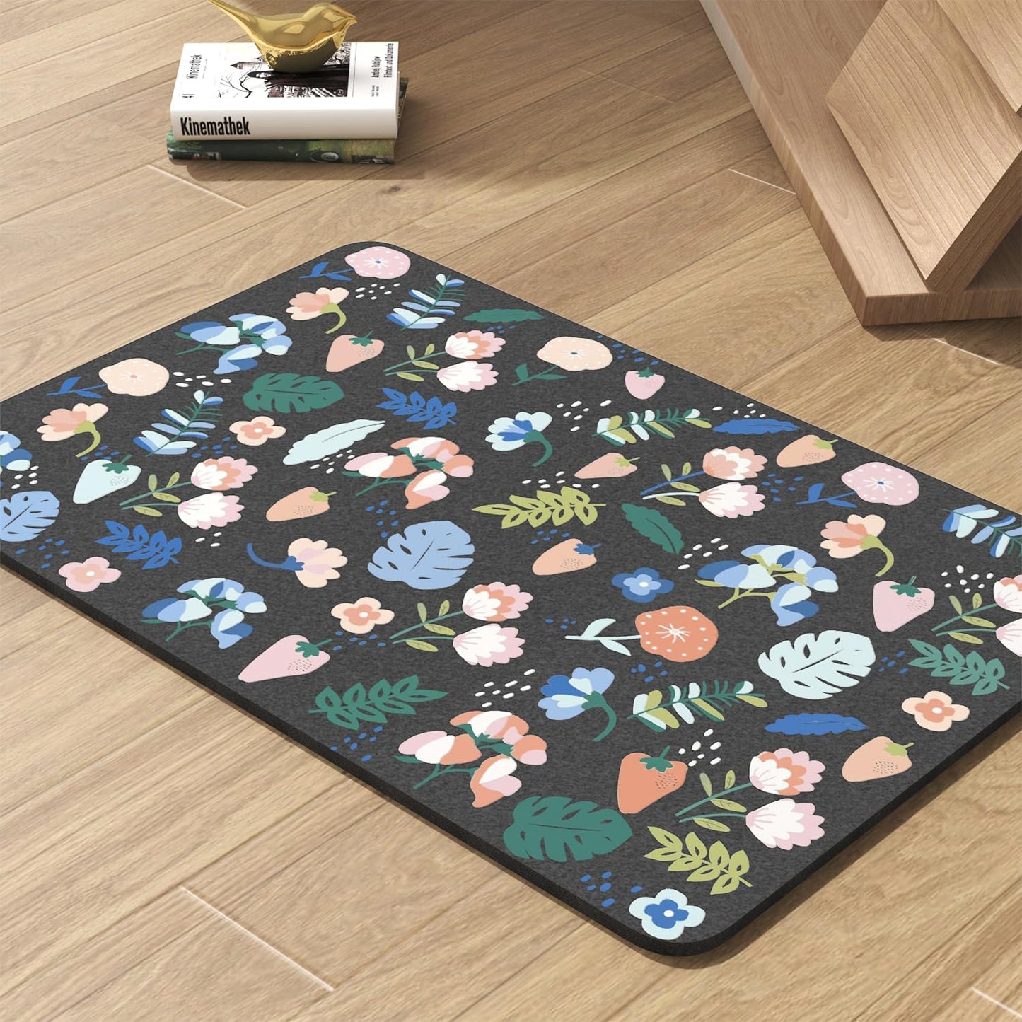 Pet Feeding Mat-Absorbent Dog Mat for Food and Water Bowl-No Stains Quick Dry Water Dispenser Mat-Dog Accessories Pet Supplies-Bowl for Messy Drinkers（DARKFLOWERS,23"x34"