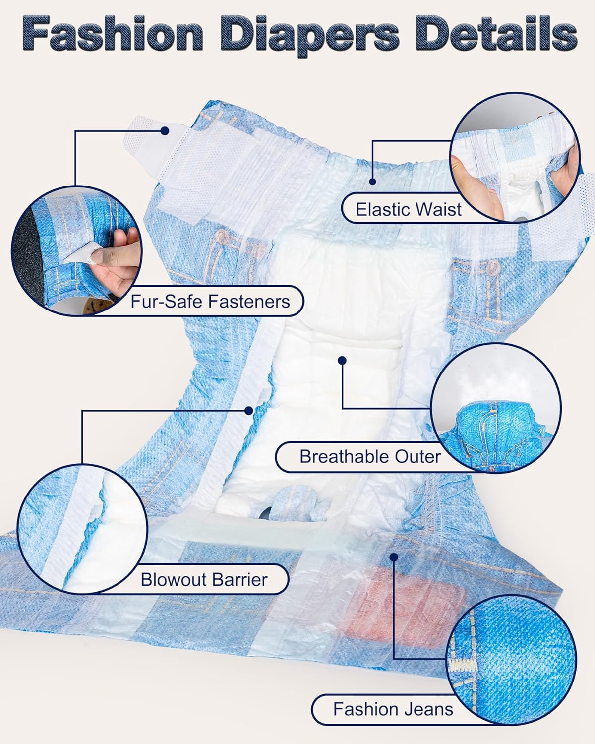 Pet Soft Dog Diapers Female, Disposable Dog Diapers, Cat Diaper for Female Cats, Puppy Diaper 48pcs XSmall