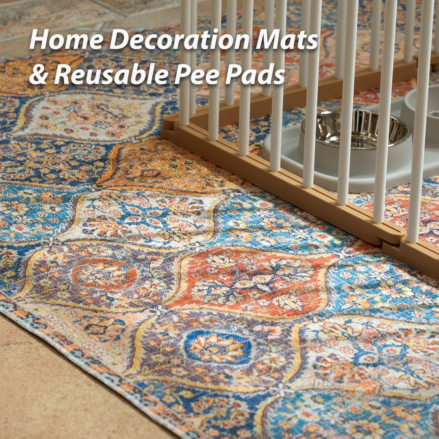 nunubaby Washable Pee Pads for Dogs, Stylish, Non-Slip and Leak-Proof Pee Pads. Reusable Potty Pads for Dogs for Crates and Floors.(Cream/Multi, 36" x72" )