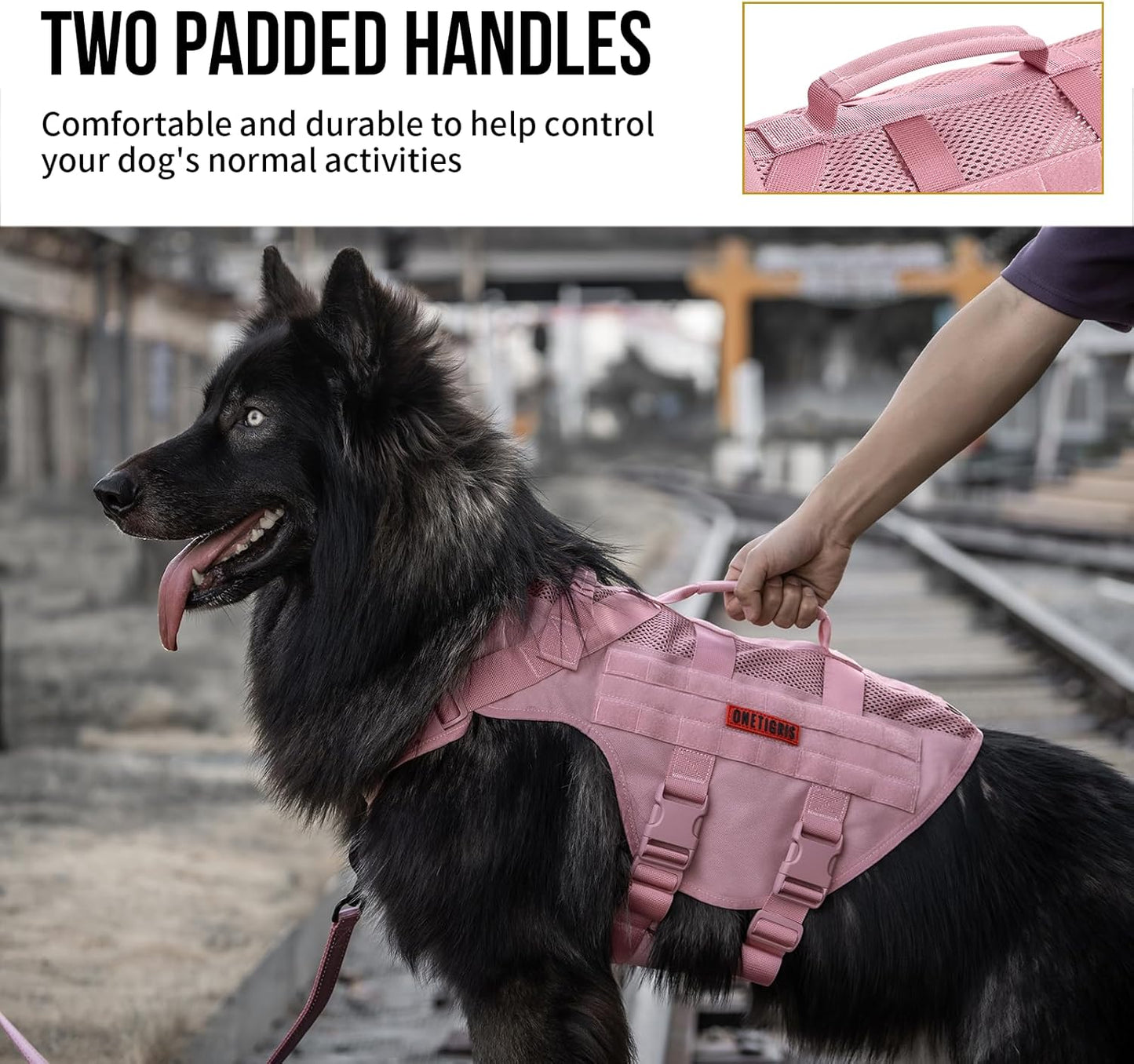 OneTigris Tactical Dog Harness for Small Dogs, No Pull Small Dog Vest Harness with Handles Breathable Military Dogs Molle Vest, Harness for Walking Hiking Training