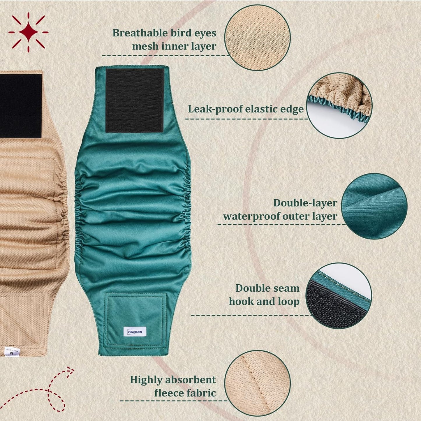 Reusable Dog Diapers Male, Premium Washable Belly Bands for Male Dogs Large, Pack of 5, High Absorbing Male Dog Wraps for Doggie & Puppy in Incontinence or Excitable Urination and Training(L)