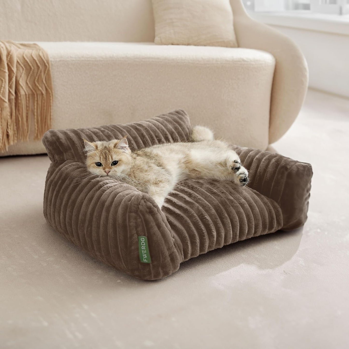 Cute Couch Bed for Pets, Supportive Cat Sofa for Indoor Cats, Small Dog Sofa Bed for Small Dogs, Brown, 24 inches