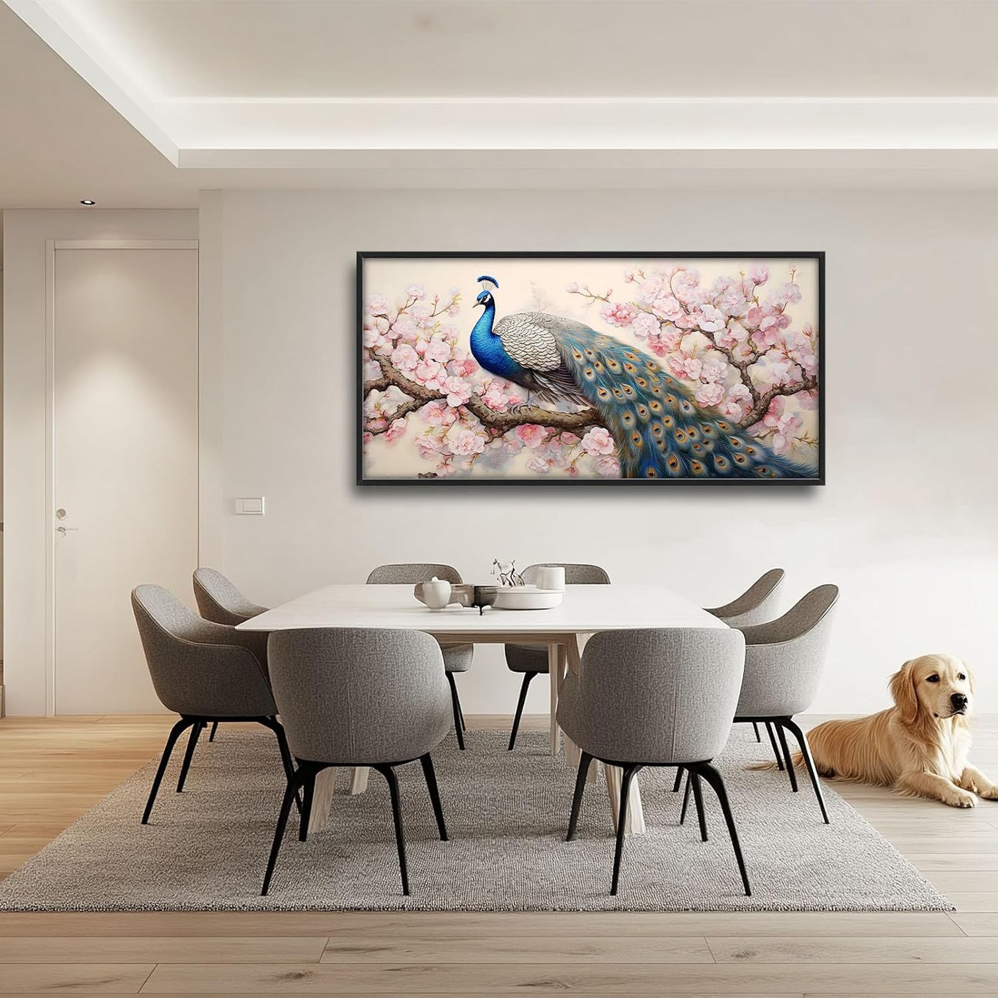 Quorin Peacock Large Wall Art Elegant Peacock Pictures Wall Decor Pink Flower Tree Canvas Print Painting Artwork for Bathroom Living Room Bedroom 60L x 30W