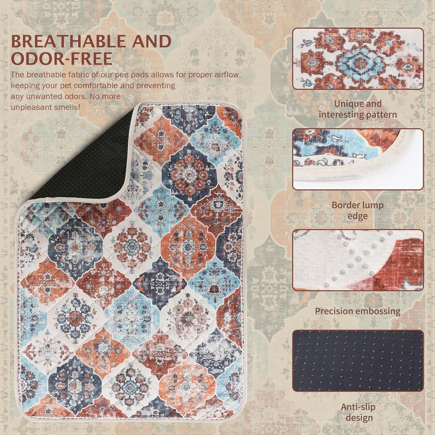 IEUUMLER Washable Pee Pads for Dogs, 1 Pack Reusable Non-Slip Grip, Super Absorbent Waterproof Puppy Pads for Potty Training, Playpen, Crate, Whelping Box EU011 (Orange, 48" x 48")